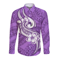 Polynesia Long Sleeve Button Shirt Plumeria With Tribal Pattern Purple Pastel Vibes LT14 Unisex Purple - Polynesian Pride