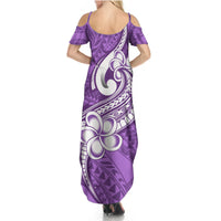 Polynesia Summer Maxi Dress Plumeria With Tribal Pattern Purple Pastel Vibes LT14 - Polynesian Pride