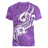 Polynesia Women V Neck T Shirt Plumeria With Tribal Pattern Purple Pastel Vibes LT14 - Polynesian Pride