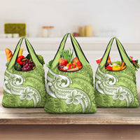 Polynesia Grocery Bag Plumeria With Tribal Pattern Green Pastel LT14 3-pack One Size Green - Polynesian Pride