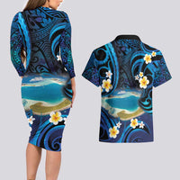 French Polynesia Tetiaroa Atoll Couples Matching Long Sleeve Bodycon Dress and Hawaiian Shirt Polynesian Curves Style LT14 - Polynesian Pride