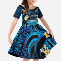 French Polynesia Tetiaroa Atoll Family Matching Tank Maxi Dress and Hawaiian Shirt Polynesian Curves Style LT14 Daughter's Dress Blue - Polynesian Pride