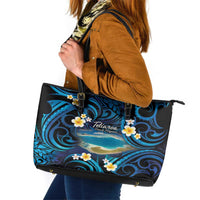 French Polynesia Tetiaroa Atoll Leather Tote Bag Polynesian Curves Style LT14 Blue - Polynesian Pride