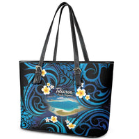 French Polynesia Tetiaroa Atoll Leather Tote Bag Polynesian Curves Style LT14 - Polynesian Pride
