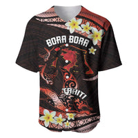 Personalised Tahiti Bora Bora Baseball Jersey Manta Rays With Polynesian Plumeria LT14 Red - Polynesian Pride
