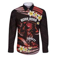 Personalised Tahiti Bora Bora Family Matching Short Sleeve Bodycon Dress and Hawaiian Shirt Manta Rays With Polynesian Plumeria LT14 Dad's Shirt - Long Sleeve Red - Polynesian Pride