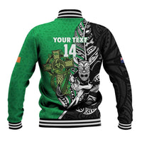 New Zealand and Ireland Rugby Custom Baseball Jacket Maori Tiki Fern Irish Celtic Cross LT14 - Polynesian Pride