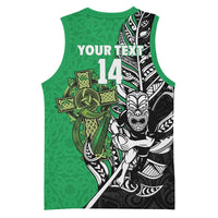 New Zealand and Ireland Rugby Custom Basketball Jersey Maori Tiki Fern Irish Celtic Cross LT14 - Polynesian Pride