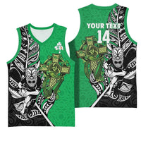 New Zealand and Ireland Rugby Custom Basketball Jersey Maori Tiki Fern Irish Celtic Cross LT14 - Polynesian Pride
