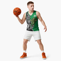New Zealand and Ireland Rugby Custom Basketball Jersey Maori Tiki Fern Irish Celtic Cross LT14 - Polynesian Pride