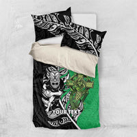 New Zealand and Ireland Rugby Custom Bedding Set Maori Tiki Fern Irish Celtic Cross - Polynesian Pride