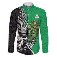 New Zealand and Ireland Rugby Custom Family Matching Mermaid Dress and Hawaiian Shirt Maori Tiki Fern Irish Celtic Cross - Polynesian Pride