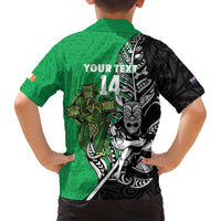 New Zealand and Ireland Rugby Custom Family Matching Off Shoulder Maxi Dress and Hawaiian Shirt Maori Tiki Fern Irish Celtic Cross - Polynesian Pride