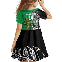 New Zealand and Ireland Rugby Custom Family Matching Off Shoulder Short Dress and Hawaiian Shirt Maori Tiki Fern Irish Celtic Cross - Polynesian Pride