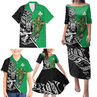 New Zealand and Ireland Rugby Custom Family Matching Puletasi and Hawaiian Shirt Maori Tiki Fern Irish Celtic Cross LT14 - Polynesian Pride