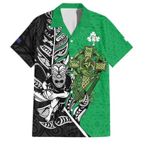 New Zealand and Ireland Rugby Custom Family Matching Puletasi and Hawaiian Shirt Maori Tiki Fern Irish Celtic Cross LT14 Dad's Shirt - Short Sleeve Green - Polynesian Pride