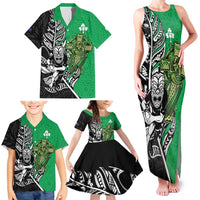 New Zealand and Ireland Rugby Custom Family Matching Tank Maxi Dress and Hawaiian Shirt Maori Tiki Fern Irish Celtic Cross - Polynesian Pride