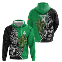New Zealand and Ireland Rugby Custom Hoodie Maori Tiki Fern Irish Celtic Cross - Polynesian Pride