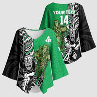 New Zealand and Ireland Rugby Custom Kimono Sleeve Blouse Maori Tiki Fern Irish Celtic Cross - Polynesian Pride