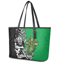 New Zealand and Ireland Rugby Custom Leather Tote Bag Maori Tiki Fern Irish Celtic Cross - Polynesian Pride