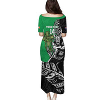 New Zealand and Ireland Rugby Custom Puletasi Maori Tiki Fern Irish Celtic Cross - Polynesian Pride