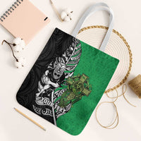 New Zealand and Ireland Rugby Custom Tote Bag Maori Tiki Fern Irish Celtic Cross - Polynesian Pride