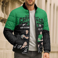 New Zealand and Ireland Rugby Custom Bomber Puffer Jacket Chicago 2025 Go All Black Shamrocks - Polynesian Pride