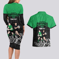 New Zealand and Ireland Rugby Custom Couples Matching Long Sleeve Bodycon Dress and Hawaiian Shirt Chicago 2025 Go All Black Shamrocks - Polynesian Pride