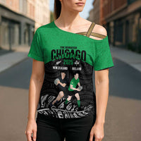 New Zealand and Ireland Rugby Custom Cross Shoulder Shirt Chicago 2025 Go All Black Shamrocks - Polynesian Pride