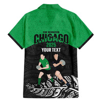 New Zealand and Ireland Rugby Custom Family Matching Off Shoulder Maxi Dress and Hawaiian Shirt Chicago 2025 Go All Black Shamrocks - Polynesian Pride
