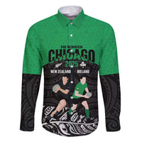 New Zealand and Ireland Rugby Custom Family Matching Off Shoulder Maxi Dress and Hawaiian Shirt Chicago 2025 Go All Black Shamrocks - Polynesian Pride
