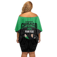 New Zealand and Ireland Rugby Custom Family Matching Off Shoulder Short Dress and Hawaiian Shirt Chicago 2025 Go All Black Shamrocks - Polynesian Pride
