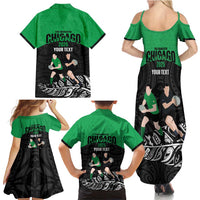 New Zealand and Ireland Rugby Custom Family Matching Summer Maxi Dress and Hawaiian Shirt Chicago 2025 Go All Black Shamrocks - Polynesian Pride