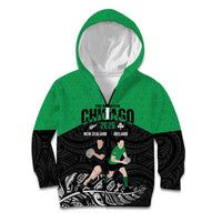 New Zealand and Ireland Rugby Custom Kid Hoodie Chicago 2025 Go All Black Shamrocks - Polynesian Pride