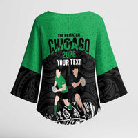 New Zealand and Ireland Rugby Custom Kimono Sleeve Blouse Chicago 2025 Go All Black Shamrocks - Polynesian Pride