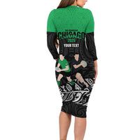 New Zealand and Ireland Rugby Custom Long Sleeve Bodycon Dress Chicago 2025 Go All Black Shamrocks - Polynesian Pride