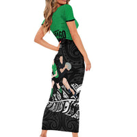 New Zealand and Ireland Rugby Custom Short Sleeve Bodycon Dress Chicago 2025 Go All Black Shamrocks - Polynesian Pride