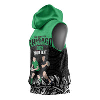 New Zealand and Ireland Rugby Custom Sleeveless Hoodie Chicago 2025 Go All Black Shamrocks - Polynesian Pride