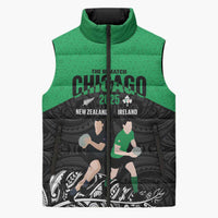 New Zealand and Ireland Rugby Custom Sleeveless Puffer Jacket Chicago 2025 Go All Black Shamrocks - Polynesian Pride