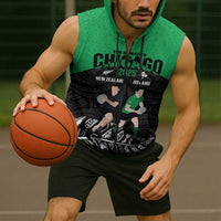 New Zealand and Ireland Rugby Custom Sleeveless Zip Hoodie Chicago 2025 Go All Black Shamrocks - Polynesian Pride