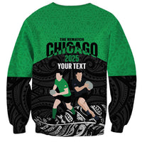 New Zealand and Ireland Rugby Custom Sweatshirt Chicago 2025 Go All Black Shamrocks - Polynesian Pride