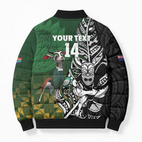 New Zealand and South Africa Rugby Custom Bomber Puffer Jacket Maori Tiki Fern Springboks Kente Pattern - Polynesian Pride
