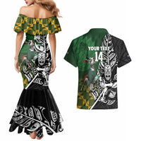 New Zealand and South Africa Rugby Custom Couples Matching Mermaid Dress and Hawaiian Shirt Maori Tiki Fern Springboks Kente Pattern - Polynesian Pride