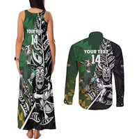 New Zealand and South Africa Rugby Custom Couples Matching Tank Maxi Dress and Long Sleeve Button Shirt Maori Tiki Fern Springboks Kente Pattern - Polynesian Pride