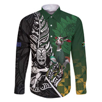 New Zealand and South Africa Rugby Custom Family Matching Off The Shoulder Long Sleeve Dress and Hawaiian Shirt Maori Tiki Fern Springboks Kente Pattern - Polynesian Pride
