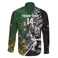 New Zealand and South Africa Rugby Custom Family Matching Off The Shoulder Long Sleeve Dress and Hawaiian Shirt Maori Tiki Fern Springboks Kente Pattern - Polynesian Pride