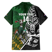 New Zealand and South Africa Rugby Custom Family Matching Off Shoulder Maxi Dress and Hawaiian Shirt Maori Tiki Fern Springboks Kente Pattern - Polynesian Pride