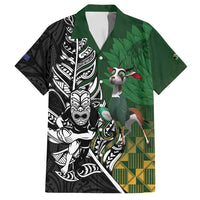 New Zealand and South Africa Rugby Custom Family Matching Puletasi and Hawaiian Shirt Maori Tiki Fern Springboks Kente Pattern - Polynesian Pride