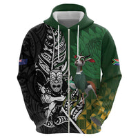 New Zealand and South Africa Rugby Custom Hoodie Maori Tiki Fern Springboks Kente Pattern - Polynesian Pride