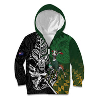 New Zealand and South Africa Rugby Custom Kid Hoodie Maori Tiki Fern Springboks Kente Pattern - Polynesian Pride